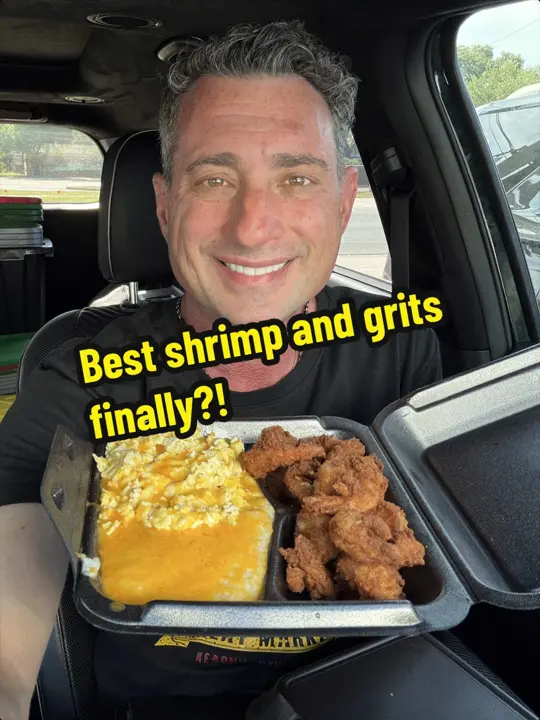 Girl And A Grill in Tampa showing breakfast, shrimp and grits, pancakes, video by foodiejustice on TikTok