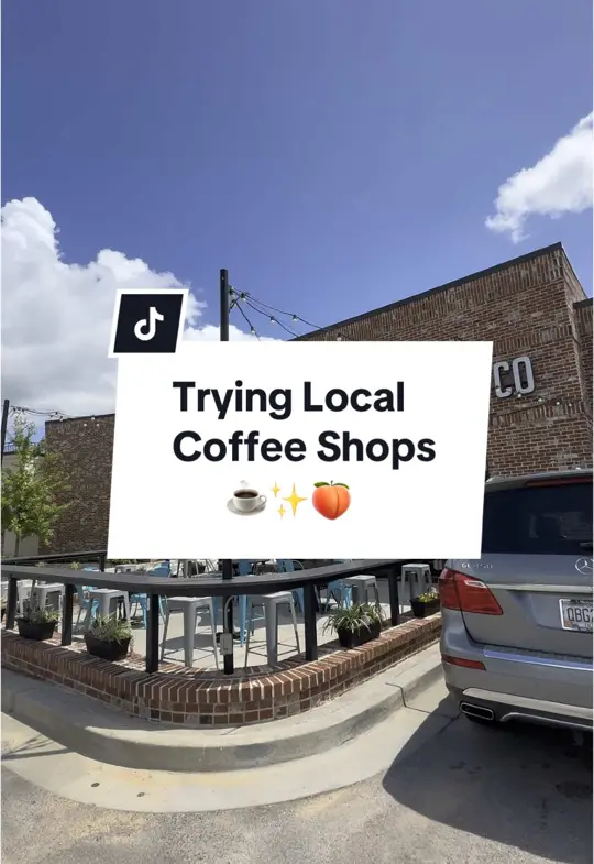 Goat Kick Coffee Co in Evans showing visit, review, coffee, iced goat coffee, blueberry muffin, columbian blend espresso beans, video by mollylovesyou93 on TikTok