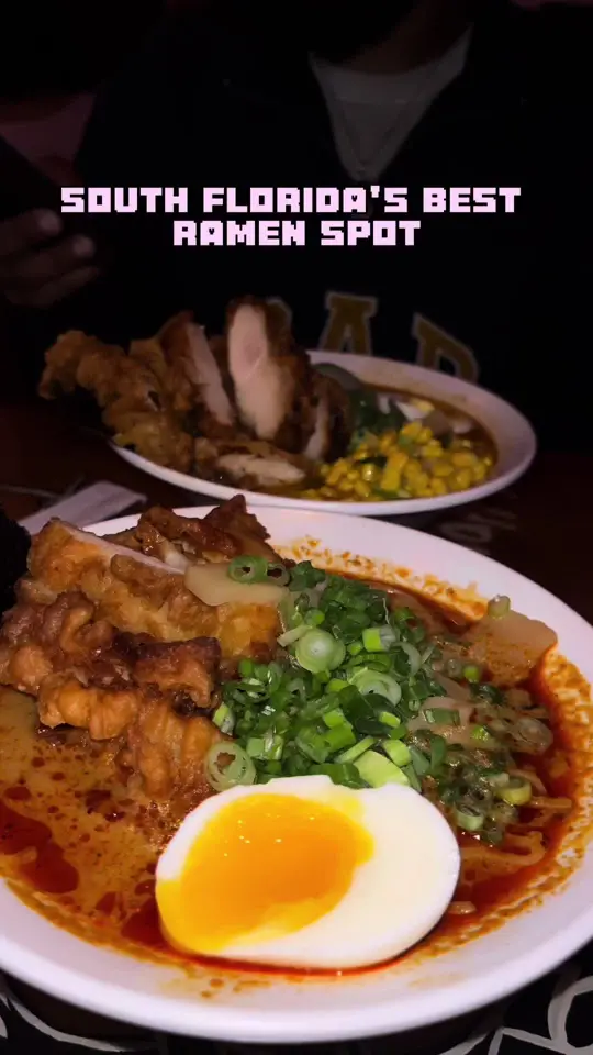  in Florida showing food, curry ramen with fried chicken, miso ramen, video by thesagnextdoor on TikTok