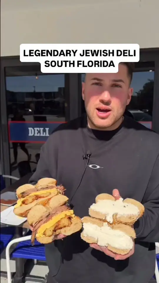 Goldberg's Delicatessen and bagels in Fort Lauderdale showing food, bagel, video by Mikeiseating on Facebook