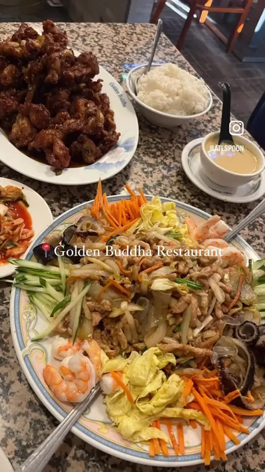 Golden Buddha Restaurant in Decatur showing restaurant visit, korean chinese food, hot empress chicken, cold combination plate, jjajangmyun, jjampong, video by atlspoon on TikTok
