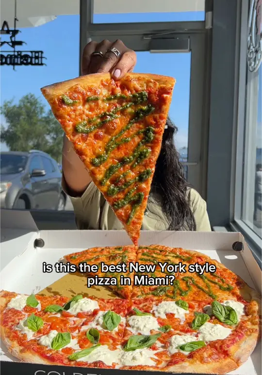 Golden Lizzard Pizza in Miami showing pizza, review, video by explorewithgg on TikTok