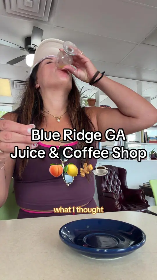 Good Berry Cafe in Blue Ridge showing cafe, 70s decor, wellness shot, acai bowls, video by travelbyefelicia on TikTok