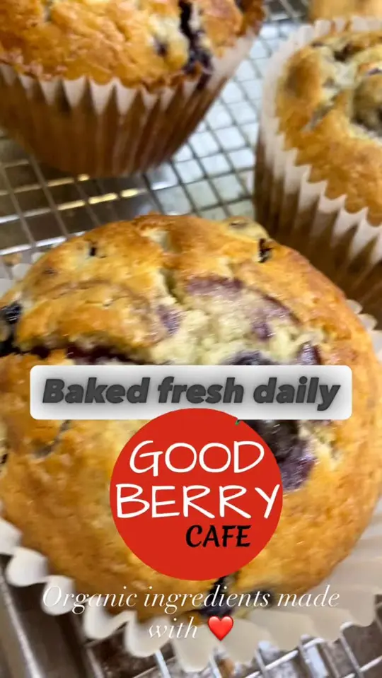 Good Berry Cafe in Blue Ridge showing baked goods, fresh out of the oven, video by Good Berry Cafe on Facebook