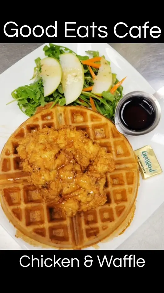 Good Eats Breakfast and Grill in New Port Richey showing food, chicken & waffles, video by Good Eats Cafe on Facebook