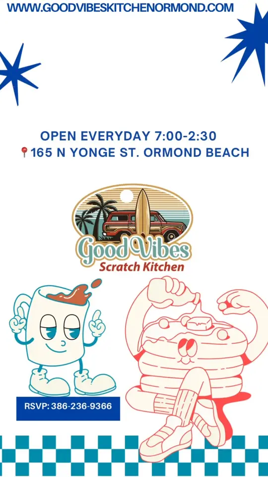 Good Vibes Scratch Kitchen in Ormond Beach showing all-day eats, fresh specials, video by Good Vibes Scratch Kitchen on Facebook