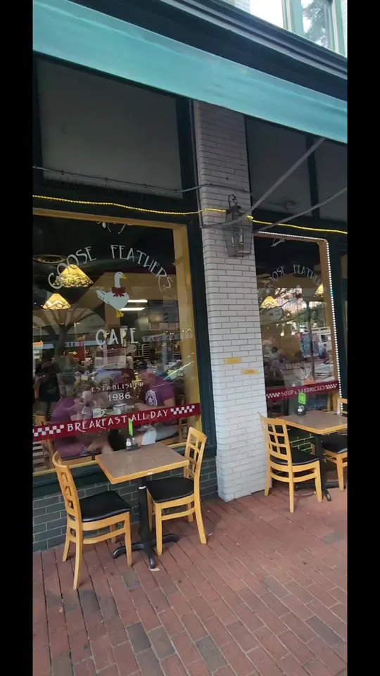Goose Feathers Cafe & Bakery in Savannah showing review, visit, egg and toast breakfast, cheese sandwich on a croissant, turkey and cheese sandwich on french bread, breakfast burrito, oglethorpe sandwich, video by the.savannah.lady on TikTok