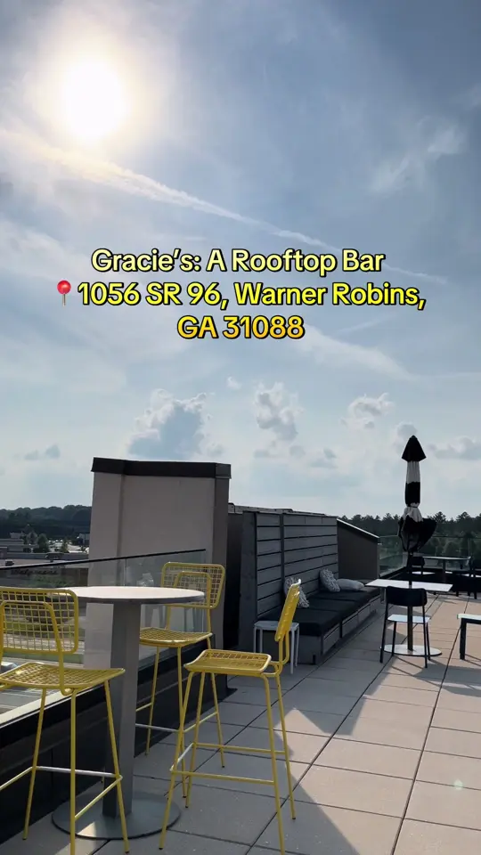 Gracie's: A Rooftop Bar in Warner Robins showing drinks, atmosphere, video by rigbyswarnerrobins on TikTok