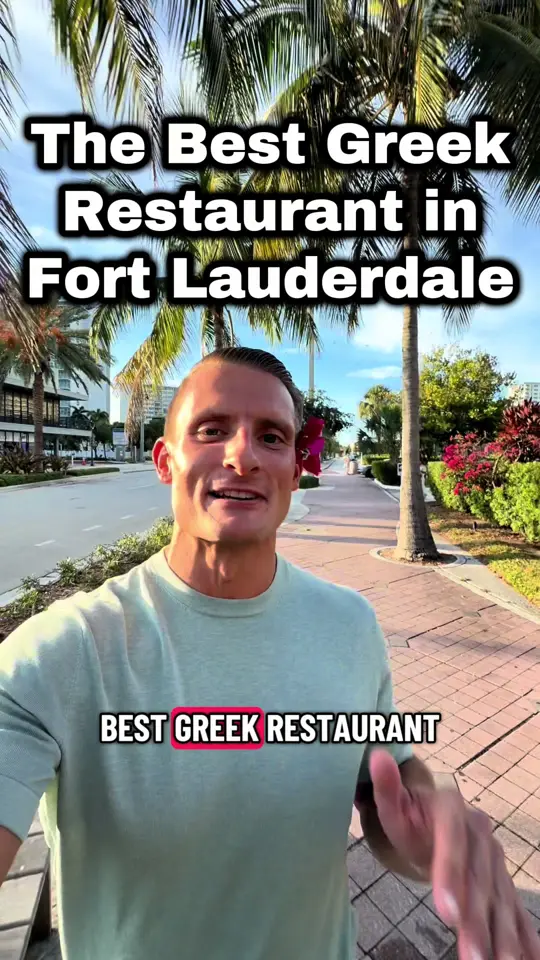Greek Islands Taverna in Fort Lauderdale showing review, lamb chops, grilled octopus, shrimp with lemon-garlic sauce, saganaki, greek village salad, spanakopita, video by theqb11 on TikTok