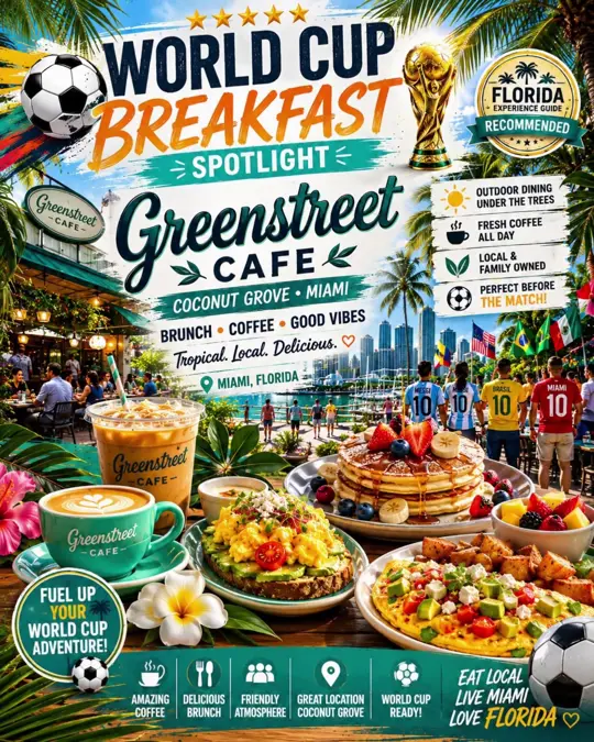Greenstreet Cafe in Miami showing outdoor dining, people-watching, tropical atmosphere, brunch, video by floridaexperienceguide on TikTok