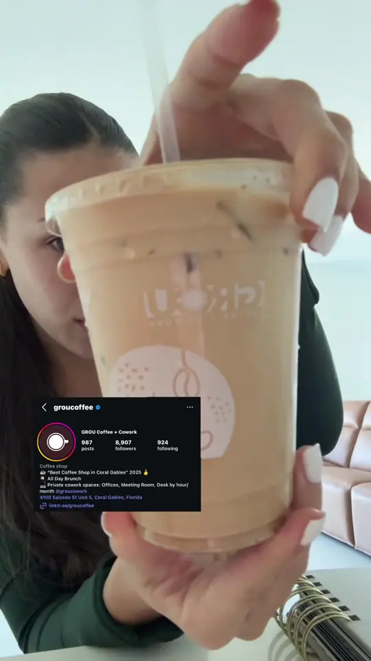 GROU Coffee + Cowork in Coral Gables showing coffee, review, video by yanelyyy__ on TikTok