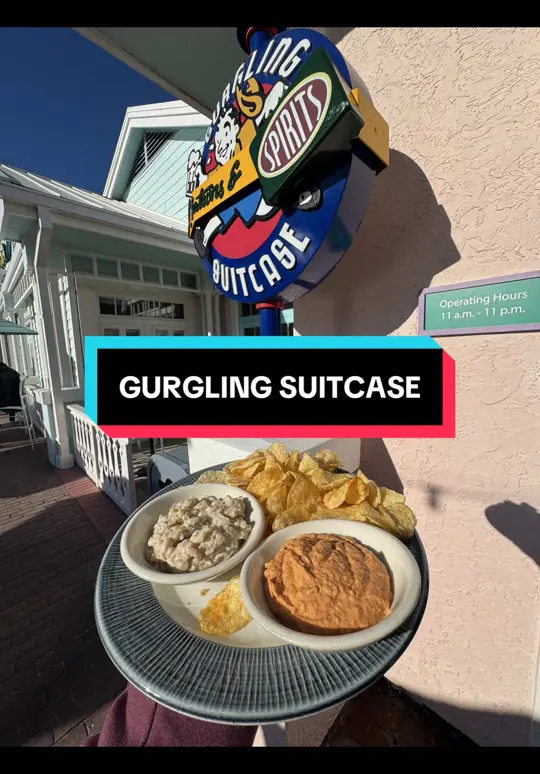 Gurgling Suitcase in Lake Buena Vista showing bar, atmosphere, drinks, food, video by wrightdownmainstreet on TikTok