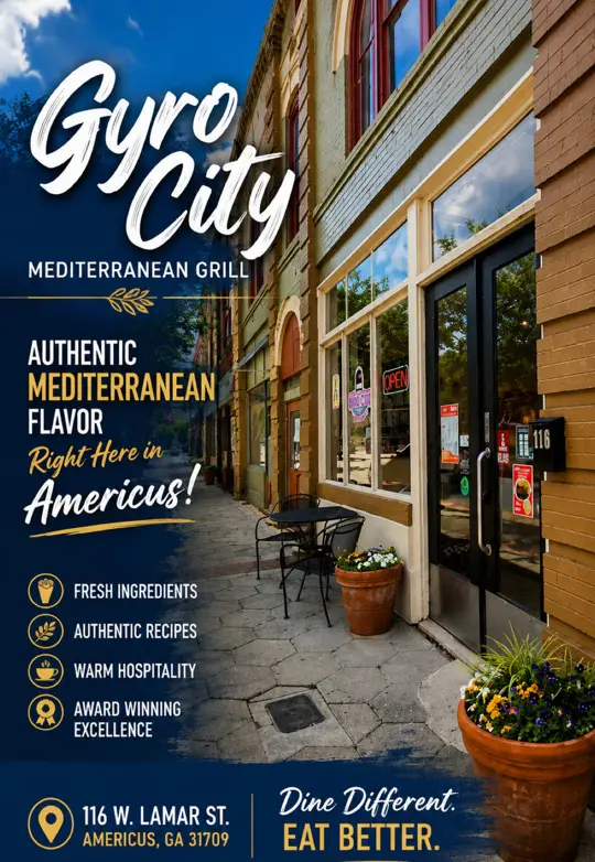 Gyro City Mediterranean Grill in Americus showing review, goat meat gyro, angus burger, fries, bird's nest dessert, video by jeremyhudson1 on TikTok