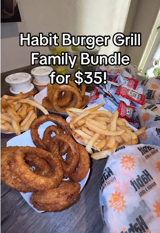 Habit Burger Grill in Clearwater showing family bundle, fast food meal, video by adriannacatalina on TikTok