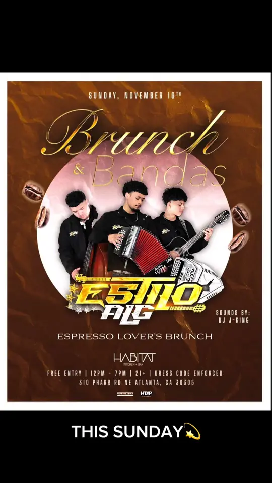 Habitat Kitchen & Bar in Atlanta showing live music, grupo norteño performance, brunch, espressos, video by estilelevado.oficial on TikTok