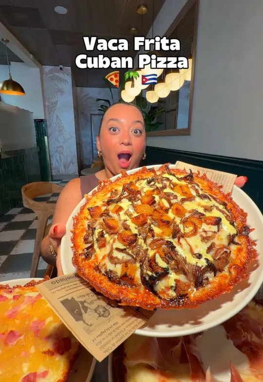Hakuna Matata Pizzeria in Miami showing visit, pizza, vaca frita pizza, video by gabynjohnny on TikTok