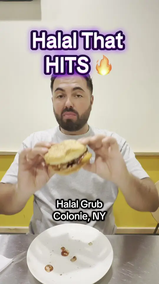 Halal Grub in Albany showing restaurant review, chicken over rice, video by domcreviews on TikTok