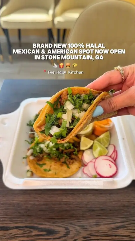 HALAL MEXICAN KITCHEN in Stone Mountain showing review, halal tacos, carne asada tacos, video by Crave N Bite Atl on Facebook