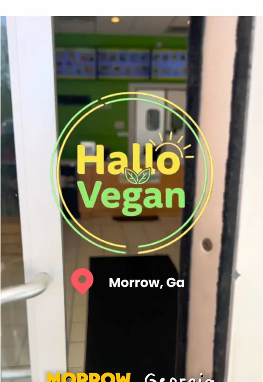 Hallo Vegan in Morrow showing lunch special, sweet & spicy shrimp, salt & pepper tofu, royal noodle soup, banh mi sandwich, pink lemonade, sweet tea, cheesecake, video by iamchivaria_shay on TikTok