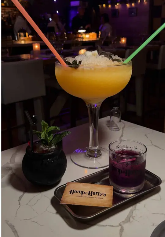 Hamp & Harry's in Marietta showing restaurant visit, themed event, halloween popup, drinks, goblet of fire, butterbeer, video by eatclickrepeat on TikTok