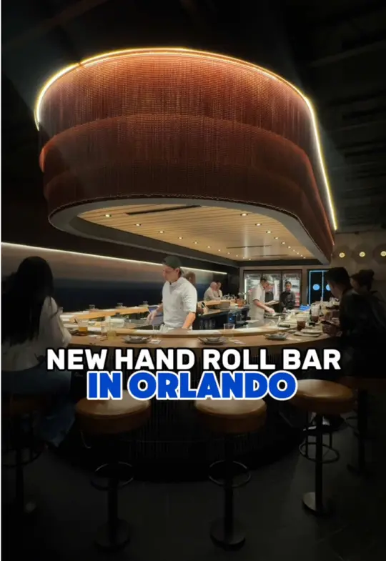 Hand Roll Sushi in Orlando showing restaurant, hand roll sushi, sake cocktail, video by cheatdayorlando on TikTok