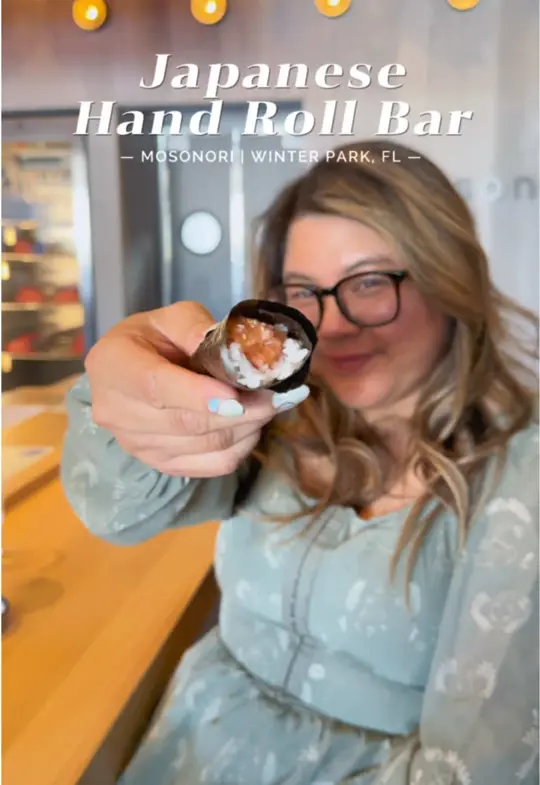 Hand Roll Sushi in Orlando showing hand rolls, japanese food, restaurant visit, mosonori, video by denalovesfood on TikTok