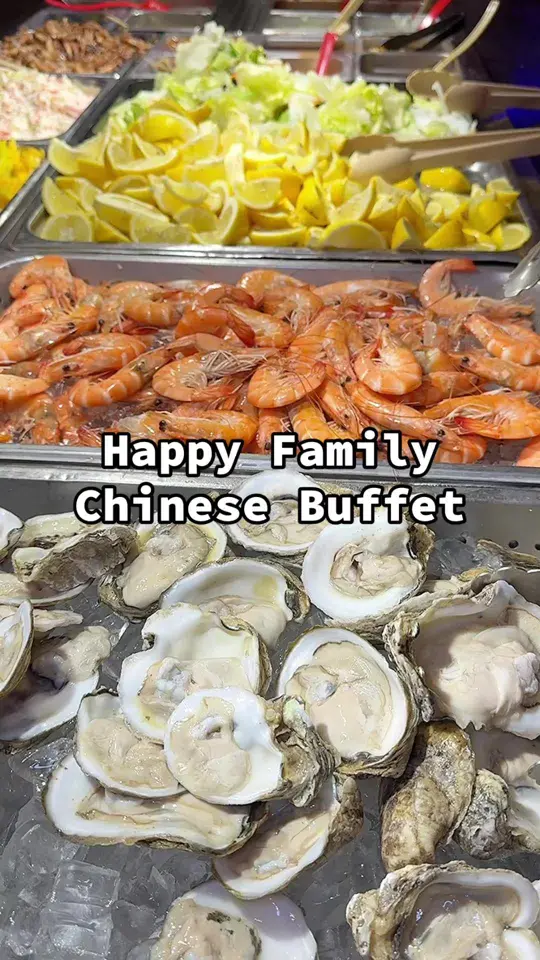 Happy Family Chinese Food And Sushi Bar in Cumming showing buffet, salt and pepper shrimps, frog legs, sushi, made to order hibachi station, video by emilyincolors on TikTok