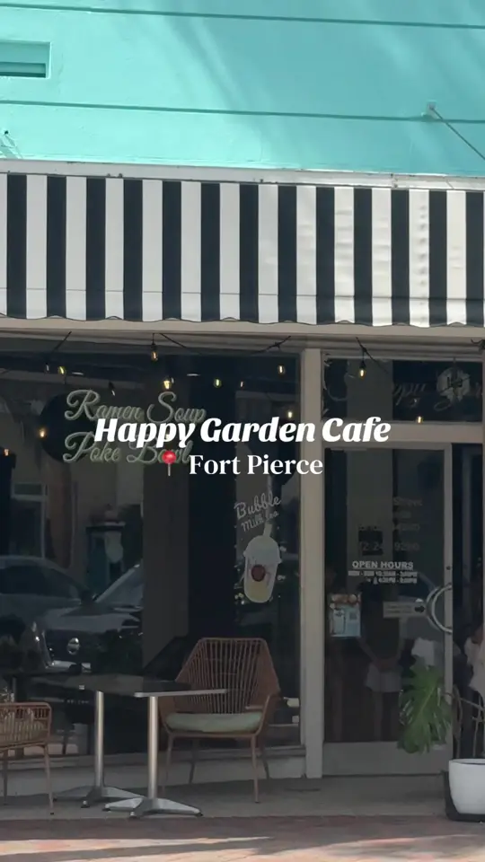 Happy Garden Cafe Brunch & Dinner in Fort Pierce showing poke, ramen, honeydew boba, video by josjusttries on TikTok