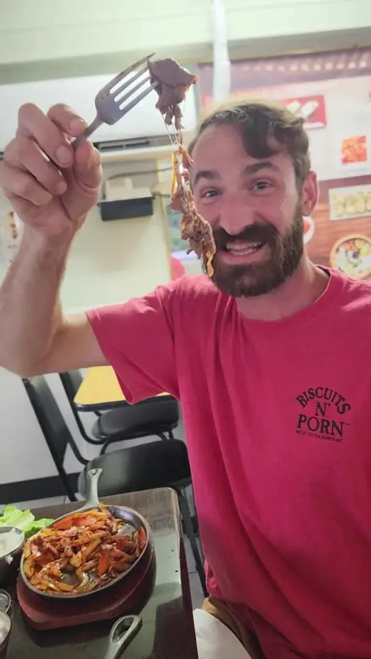 Happy House in Homestead showing food, stir fried squid / food, bulgogi / food, grilled pork belly, video by 6bitesin on TikTok