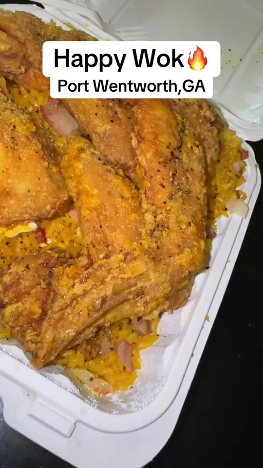 Happy Wok in Port Wentworth showing food, lemon pepper wings, video by jayy.dachef on TikTok
