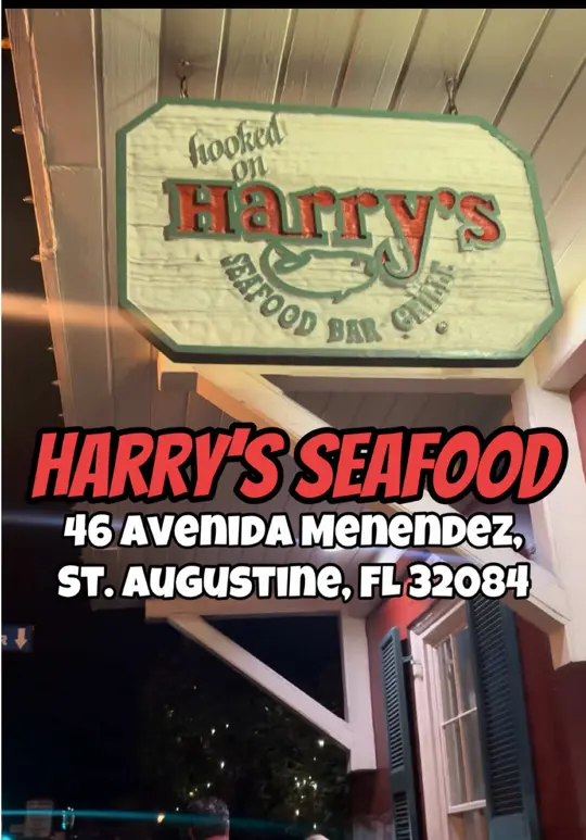 Harry's Seafood, Bar & Grille in St. Augustine showing review, visit, video by noordinary.sade on TikTok