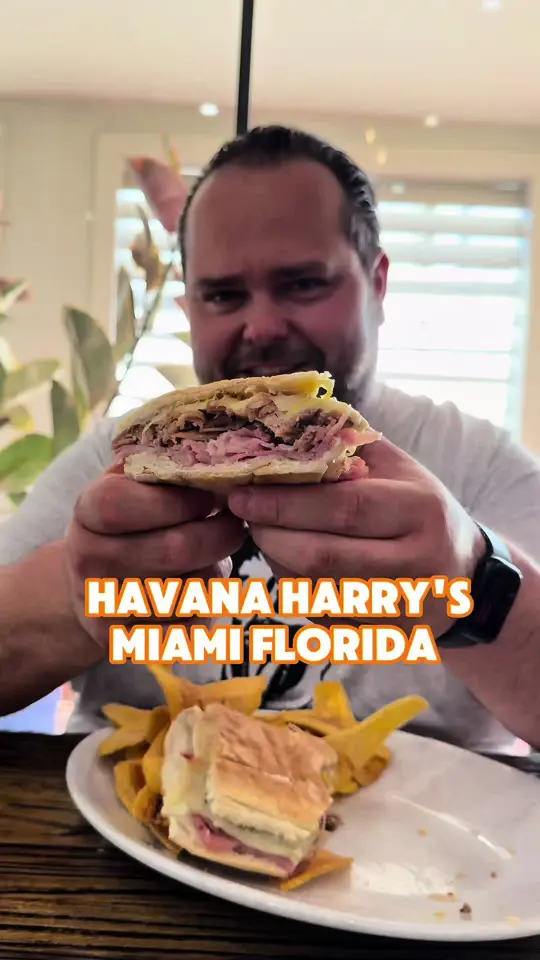 Havana Harry's in Coral Gables showing visit, review, cuban sandwich, arroz imperial, lechoncita, video by godfatherofmeat on TikTok