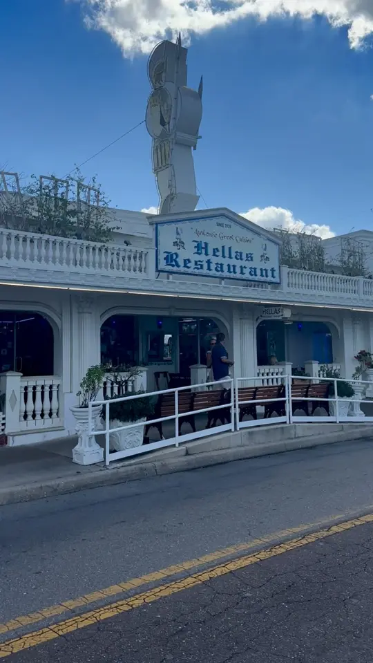 Hellas Restaurant & Bakery in Tarpon Springs showing greek food, gyros, chicken souvlaki, mousaka, k-bobs, atmosphere, video by Things To Do Tampa Bay on Facebook
