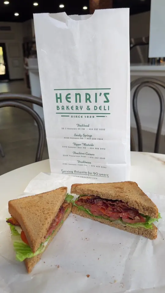 Henri's Bakery & Deli in Clayton showing bakery, deli, blt, ramshackle festival, video by mountainsandmain on TikTok