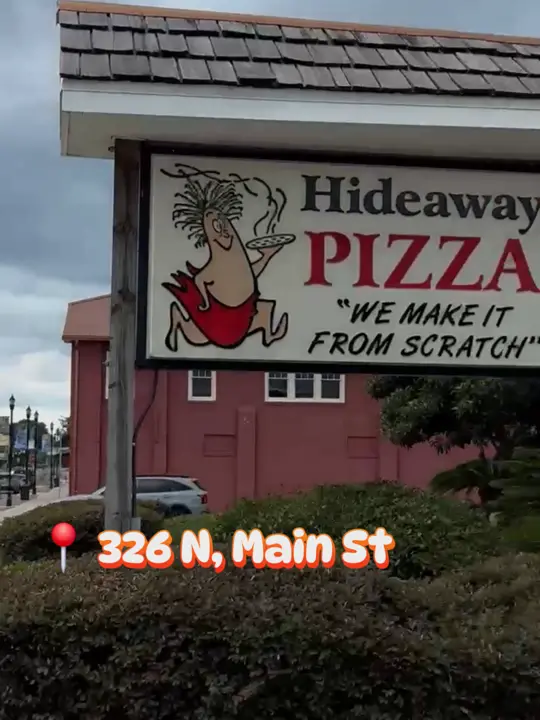 Hideaway Pizza in Crestview showing pizza, cheese pull, video by eatingwithbrent on TikTok