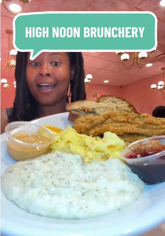 High Noon Brunchery in Atlanta showing brunch, breakfast, cafe visit, video by tiambrya on TikTok