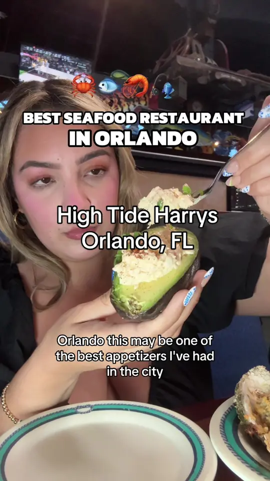 High Tide Harry's in Orlando showing review, crab stuffed avocado, video by beercutieandfoodie on TikTok