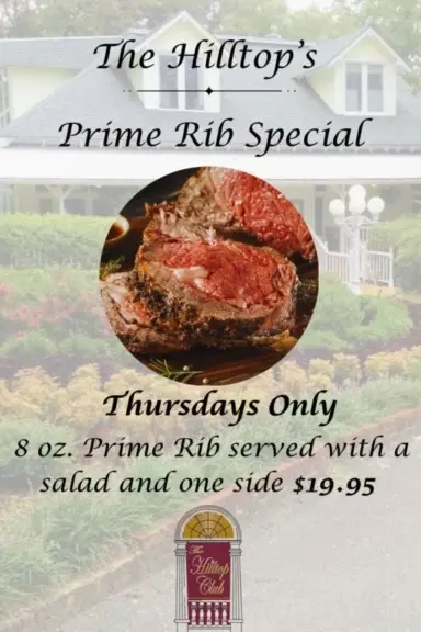 Hilltop Restaurant in Orange Park showing prime rib special, restaurant promotion, video by The Hilltop Restaurant on Facebook