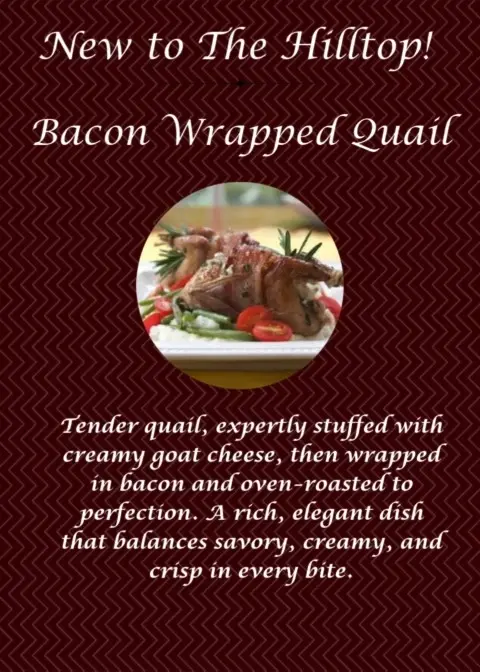 Hilltop Restaurant in Orange Park showing food, quail, video by The Hilltop Restaurant on Facebook