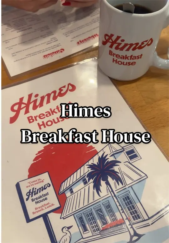 Himes Breakfast House in Tampa showing food, french toast, drink, coffee bean maple syrup, video by tampagirlie on TikTok