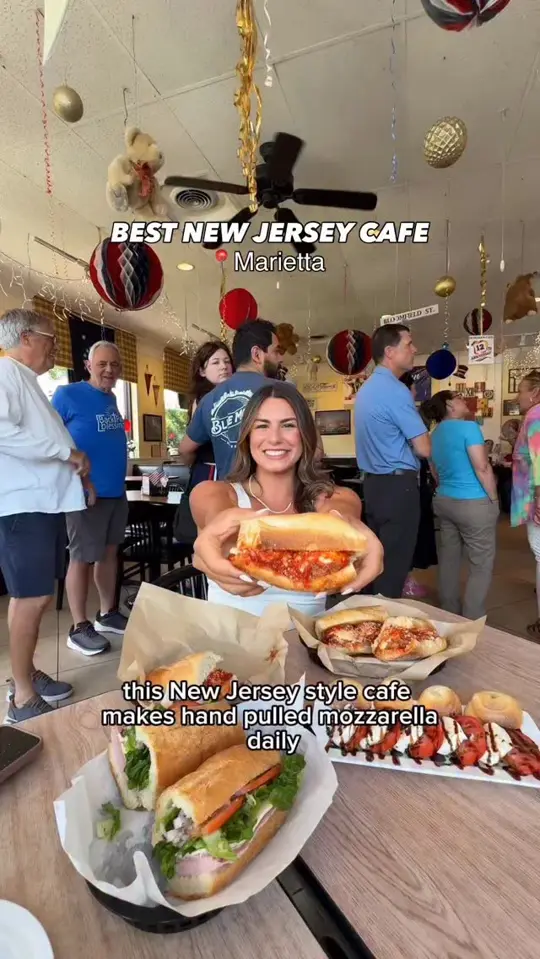 Hoboken Cafe on Whitlock in Marietta showing review, visit, meatball sub, hand pulled mozzarella, video by Carolina Jimenez on Facebook