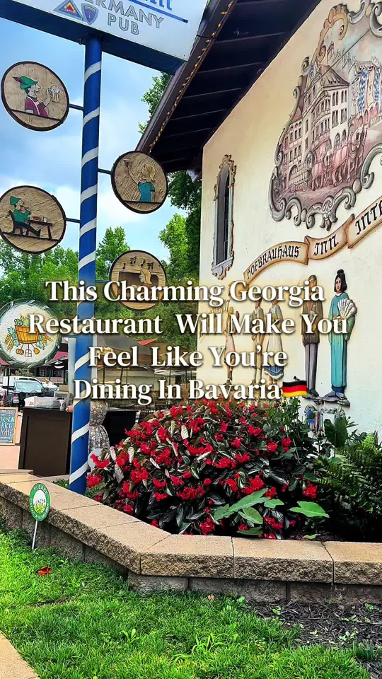 Hofbrauhaus Restaurant in Helen showing giant warm pretzels, beer cheese, schnitzel, bratwurst, sauerbraten, pork shank, video by samsfamilytrip on TikTok