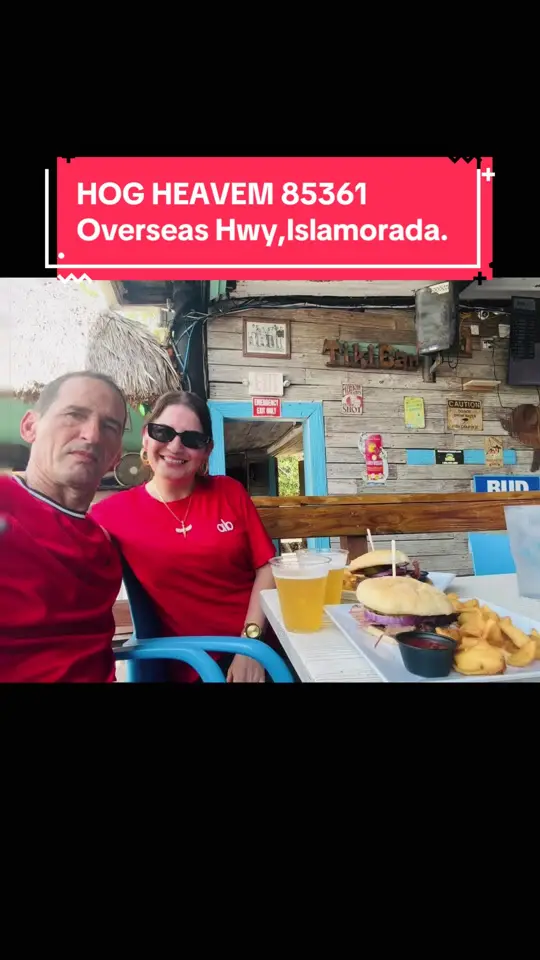 Hog Heaven Sports Bar and Grill in Islamorada showing review, visit, atmosphere, tiki bar rental, sandbar, video by zorangelgarcia0 on TikTok