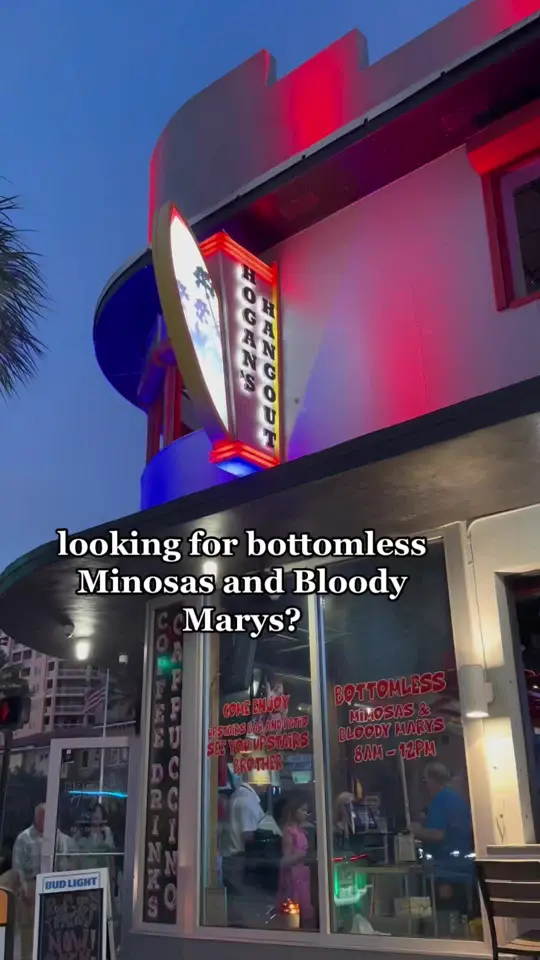 Hogan's Hangout in Clearwater showing bar, mimosas, video by thenextbeststop on TikTok
