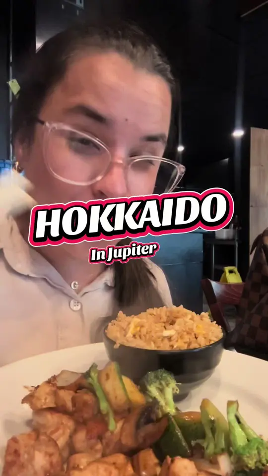 Hokkaido Hibachi & Sushi in Jupiter showing review, hibachi, video by mamaeatsworld on TikTok