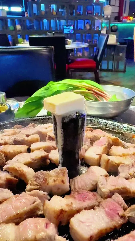 Honey Pig in Duluth showing restaurant, korean barbecue, pork belly, kbbq, video by honeypigusaatl on TikTok