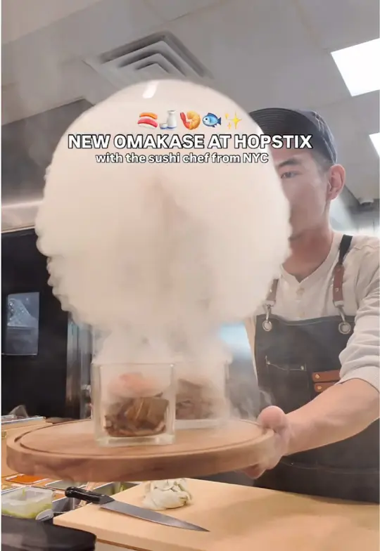 Hopstix in Chamblee showing omakase, 13 courses, sake/wine pairing, chef experience, video by atlspoon on TikTok