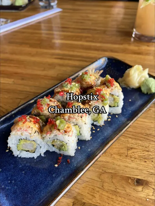 Hopstix in Chamblee showing sushi, drinks, video by jelissavlogs on TikTok