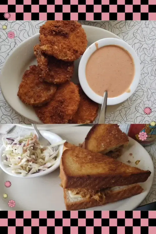 Howley's Restaurant in West Palm Beach showing restaurant visit, diner atmosphere, beef brisket sandwich, coleslaw, vintage decor, local art, video by foodiefortlauderdale on TikTok