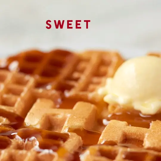 Huddle House in Hahira showing food, waffle, golden waffle, topped waffle, video by Huddle House on Facebook
